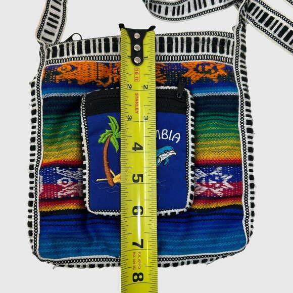 Handwoven Multicolor Colombian Crossbody Bag With Embroidered Front Pocket - Picture 6 of 6